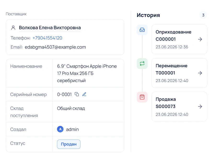 Карточка экземпляра товара